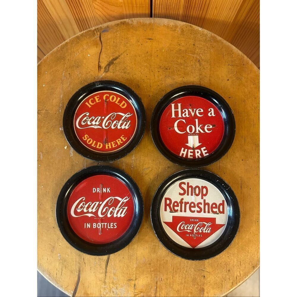 Coca Cola Coasters Metal 3.5”  Vintage Lot of 4 (5377)